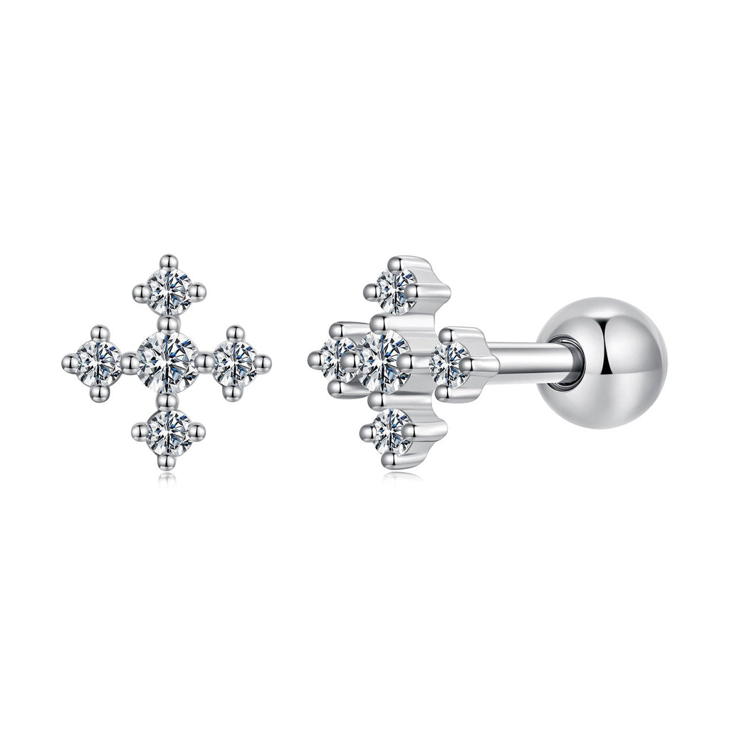 925 Sterling Silver Moissanite Earrings White Gold Plated 0.5cm for Women