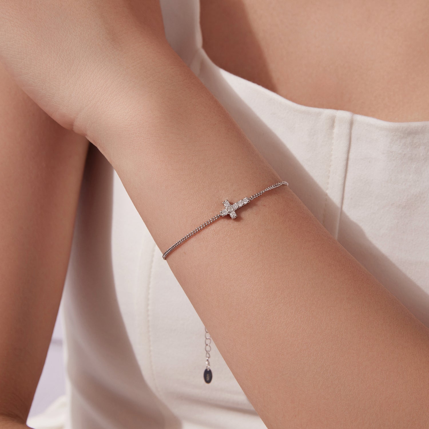 925 Sterling Silver Moissanite Bracelet 15+6cm, Plated White Gold, for Women
