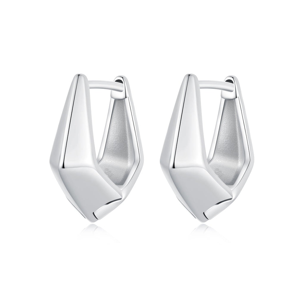 925 Sterling Silver White Gold Plated Earrings 14x6.5mm for Women
