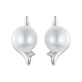 925 Sterling Silver Natural Pearl & CZ Earrings Plated in Platinum