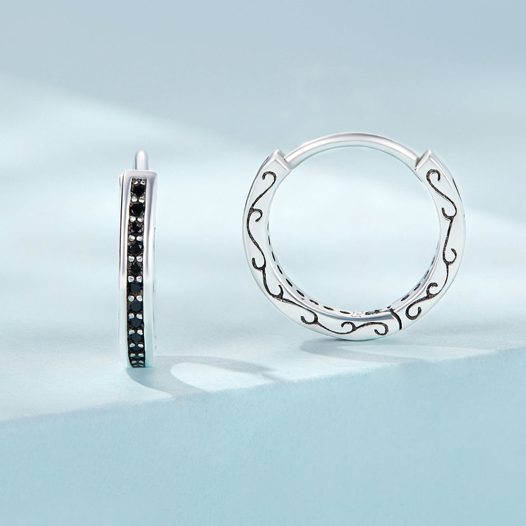 925 Sterling Silver Oxidized Pavé CZ Earrings