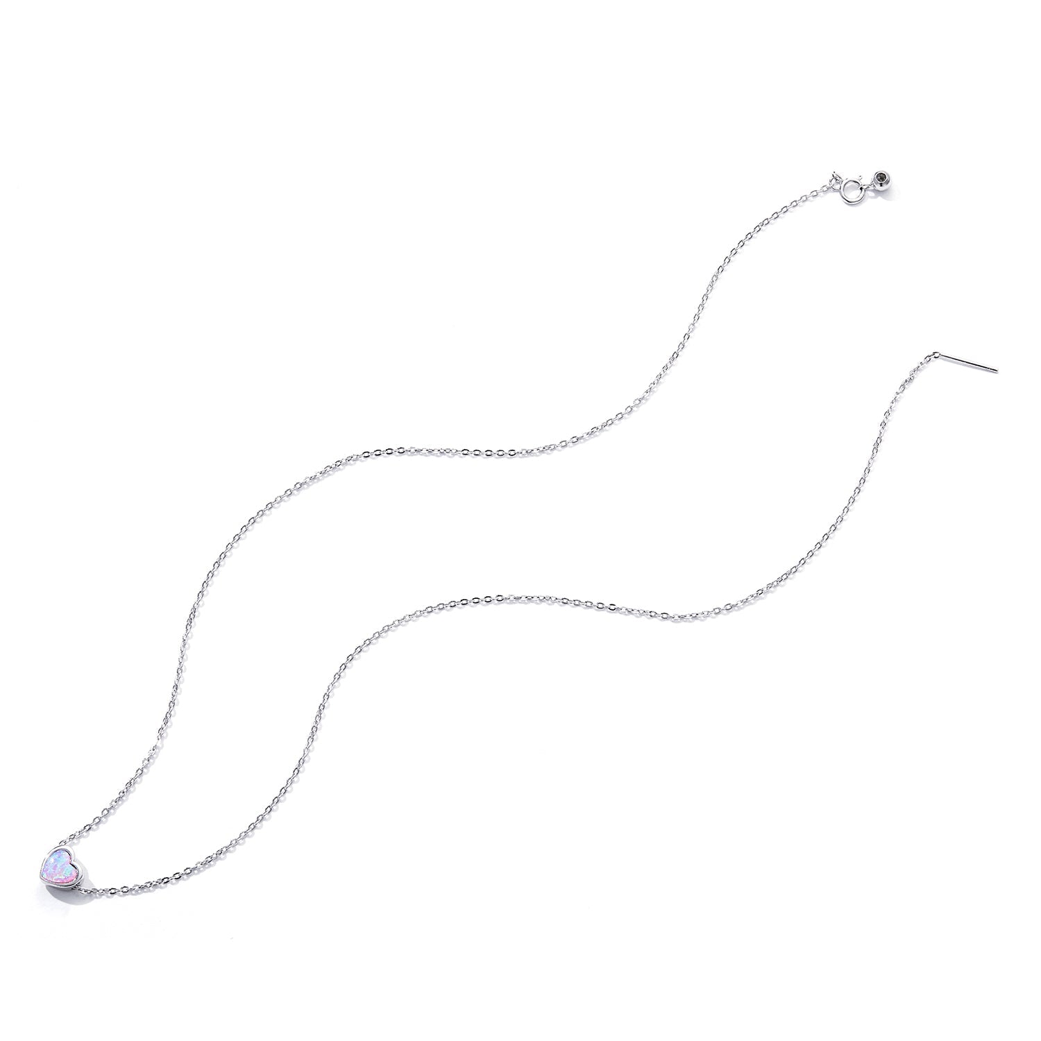 925 Sterling Silver and Platinum Plated Translucent Opal Necklace, 43.5cm Adjustable Chain, for Women