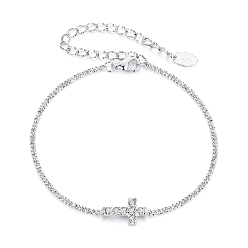 925 Sterling Silver Moissanite Bracelet 15+6cm, Plated White Gold, for Women