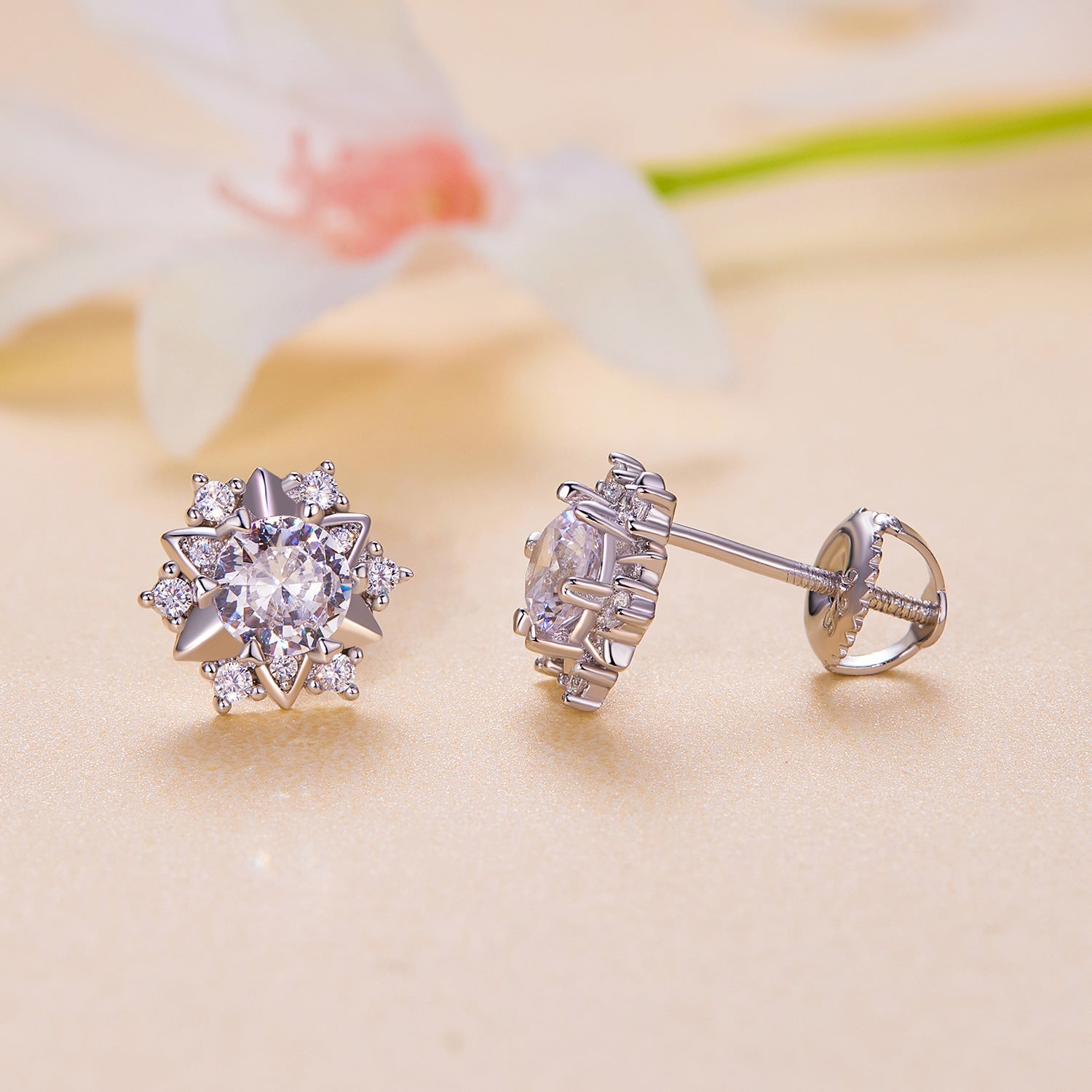 925 Sterling Silver 5.0mm Moissanite Earrings with CZ, 1.0cm for Women