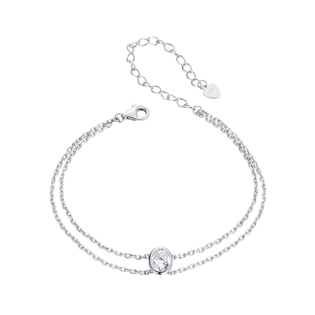 925 Sterling Silver Moissanite 1 Carat Bracelet for Women - White Gold Plated, 150+60mm