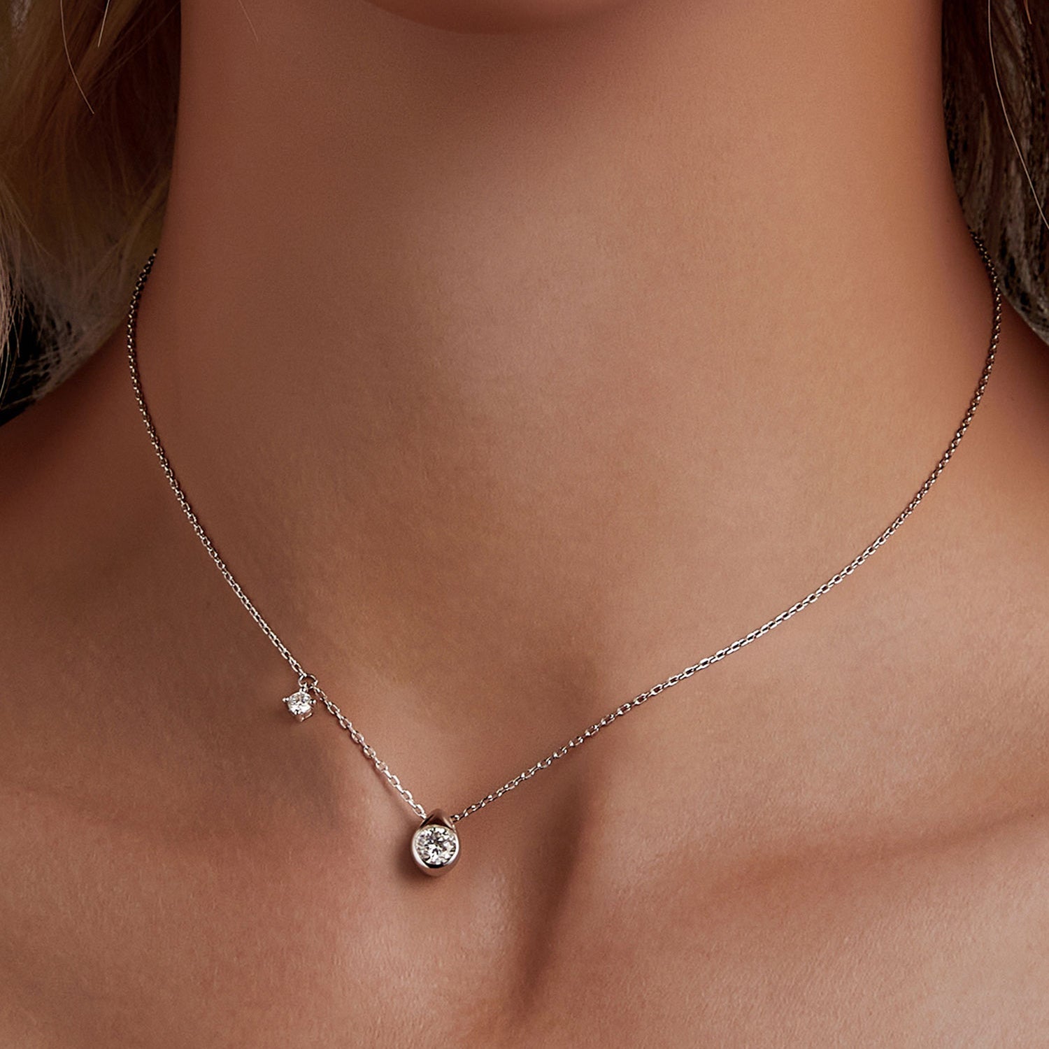 925 Sterling Silver + Moissanite Adjustable Necklace for Women - White Gold 0.5ct & 0.1ct