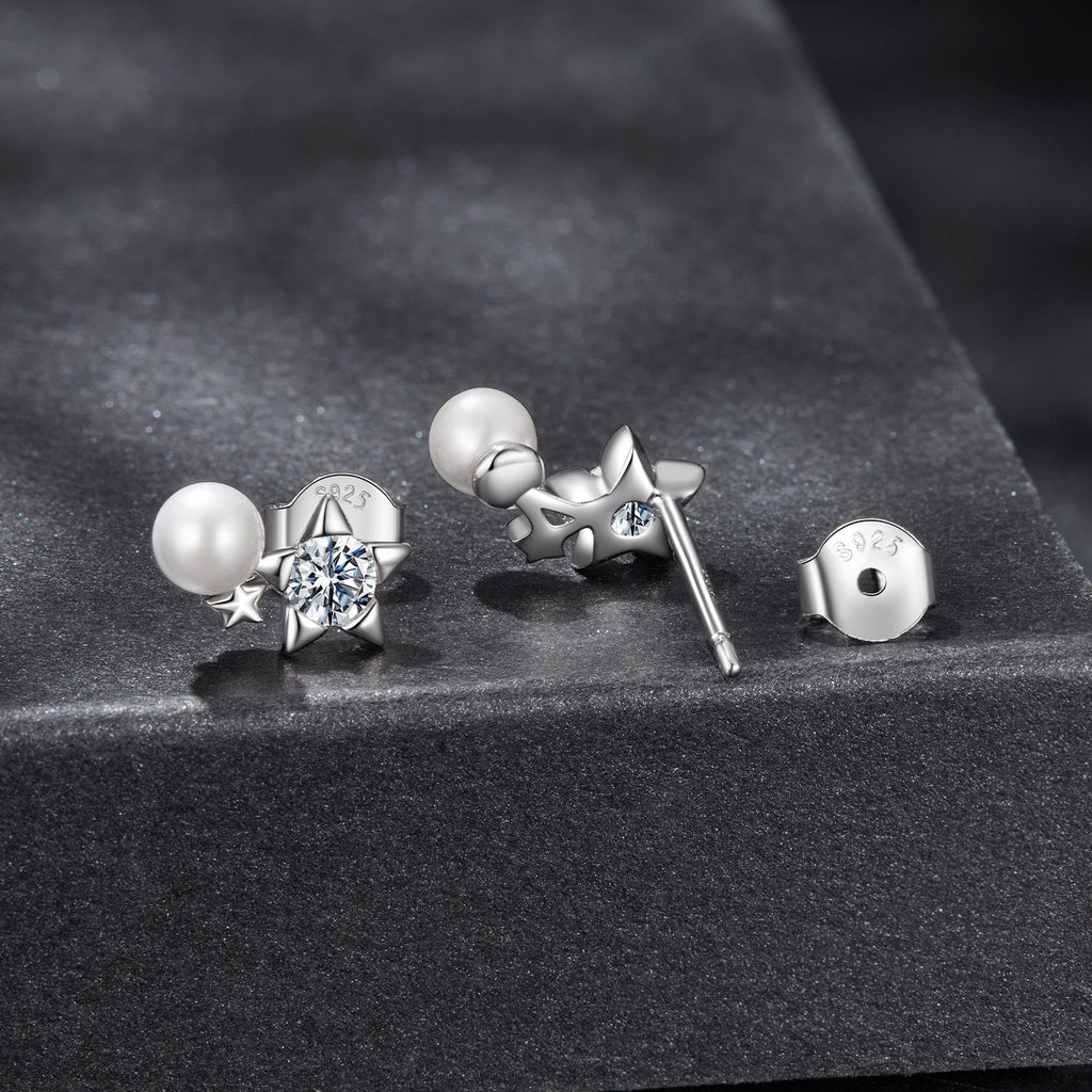 925 Sterling Silver 0.20 Carat Moissanite Earrings with Synthetic Pearl for Women