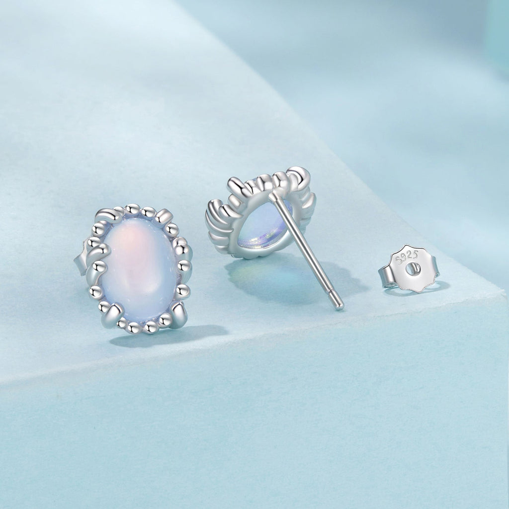 925 Sterling Silver Earrings for Women with Transparent Glass, 1.0*0.9cm