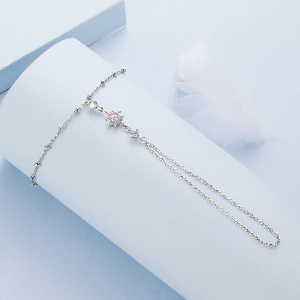 925 Sterling Silver White Gold Plated CZ Bracelet 15+6cm for Women