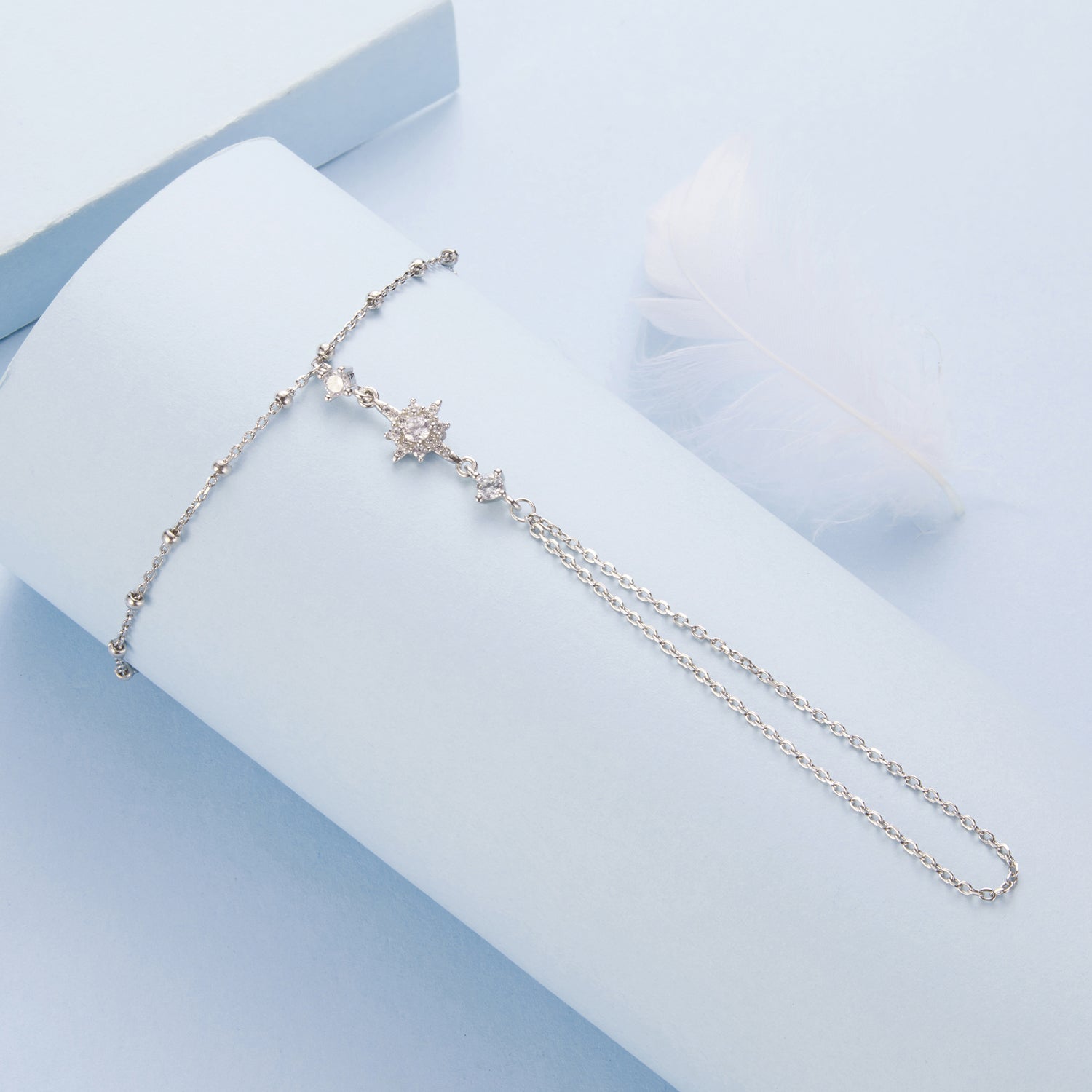 925 Sterling Silver White Gold Plated CZ Bracelet 15+6cm for Women