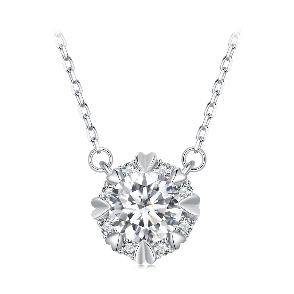 925 Sterling Silver Moissanite 1.0 Carat Necklace with Pavé Setting for Women