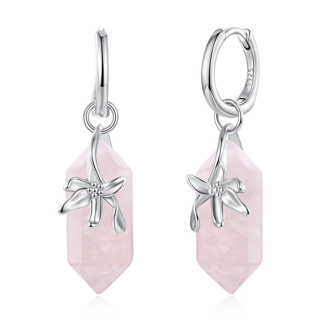 925 Sterling Silver Earrings with Natural Crystal and White Gold Plating