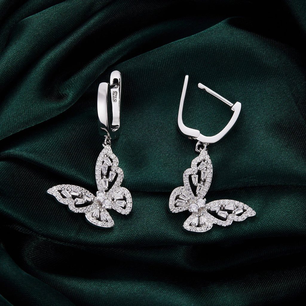 925 Sterling Silver Earrings with Pavé Setting CZ, 37x19mm for Women