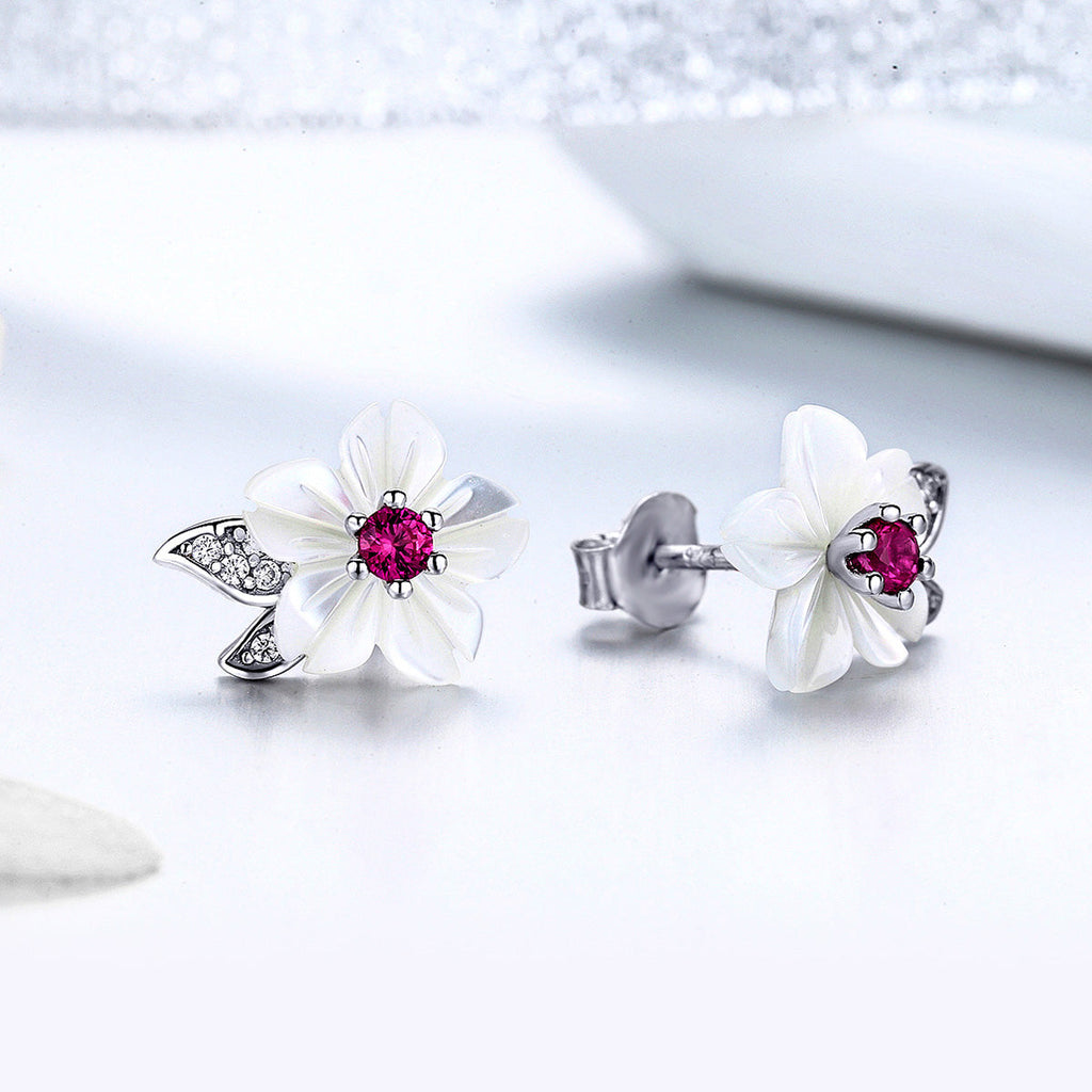925 Sterling Silver Earrings with Pavé Setting CZ and High-Quality Nacre