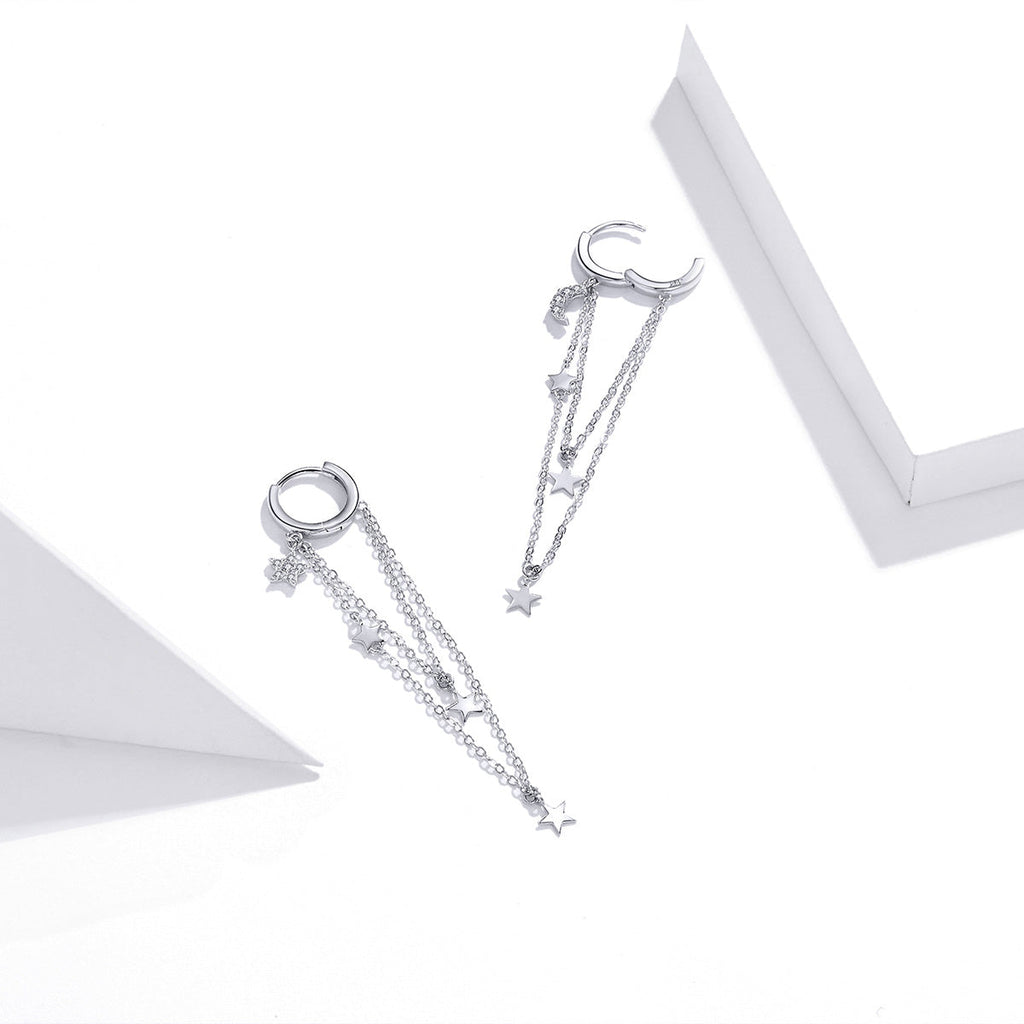 925 Sterling Silver Earrings with Plated Platinum and Pavé Setting CZ, Size 6.5cm