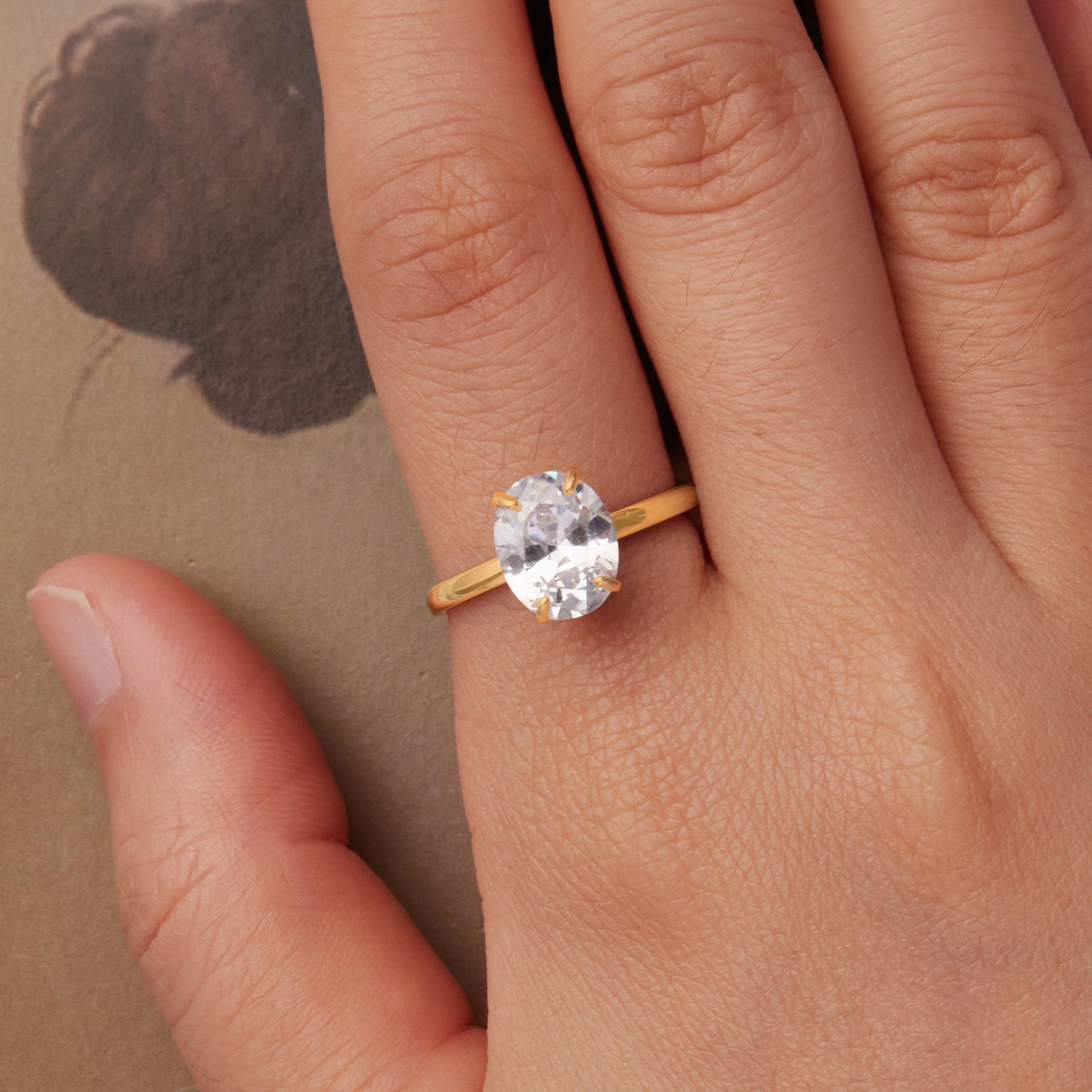 925 Sterling Silver 3.5 Carat Oval Zircon Ring with White Gold Plating for Women