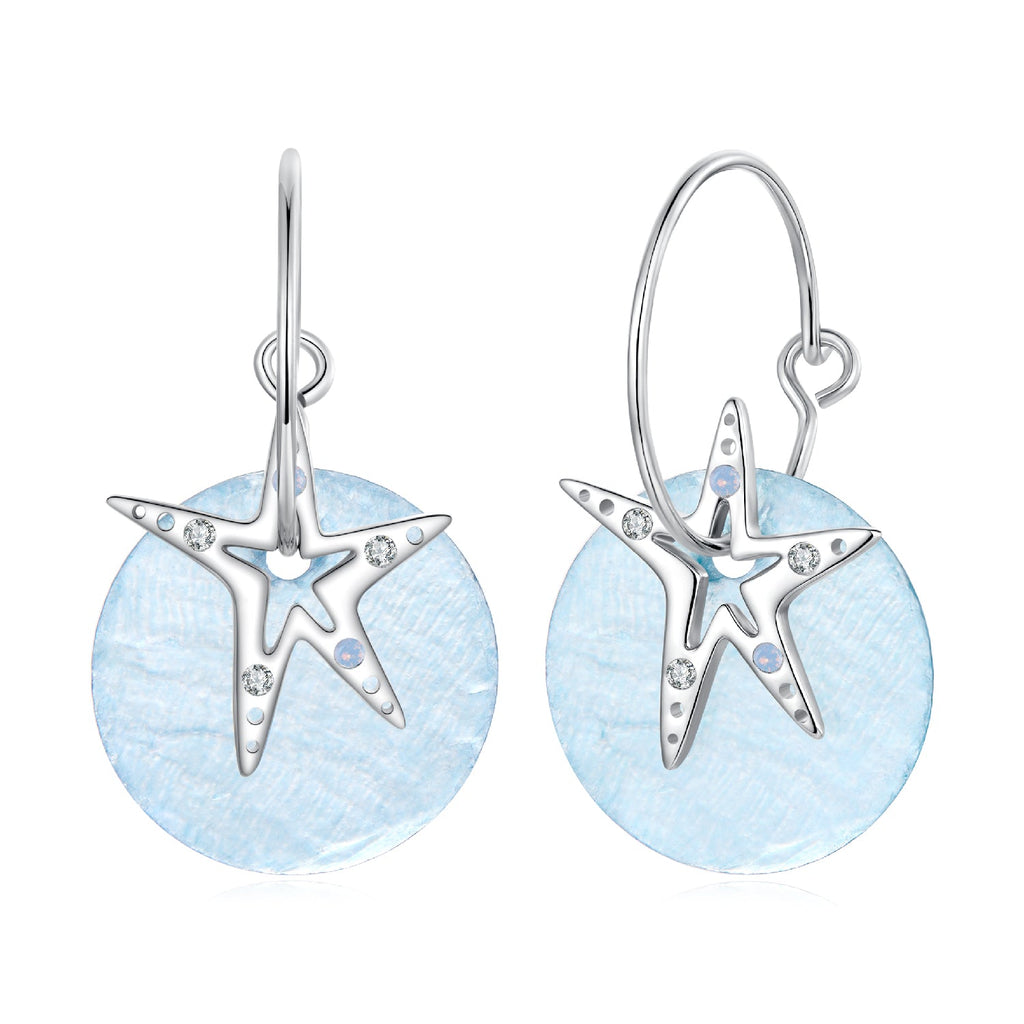 925 Sterling Silver Earrings with Nano Opal Stone and CZ in White Gold Plated, 2.8cm for Women