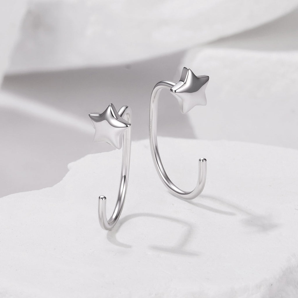 925 Sterling Silver Brass Earrings with White Gold Plating 1.4cm for Women