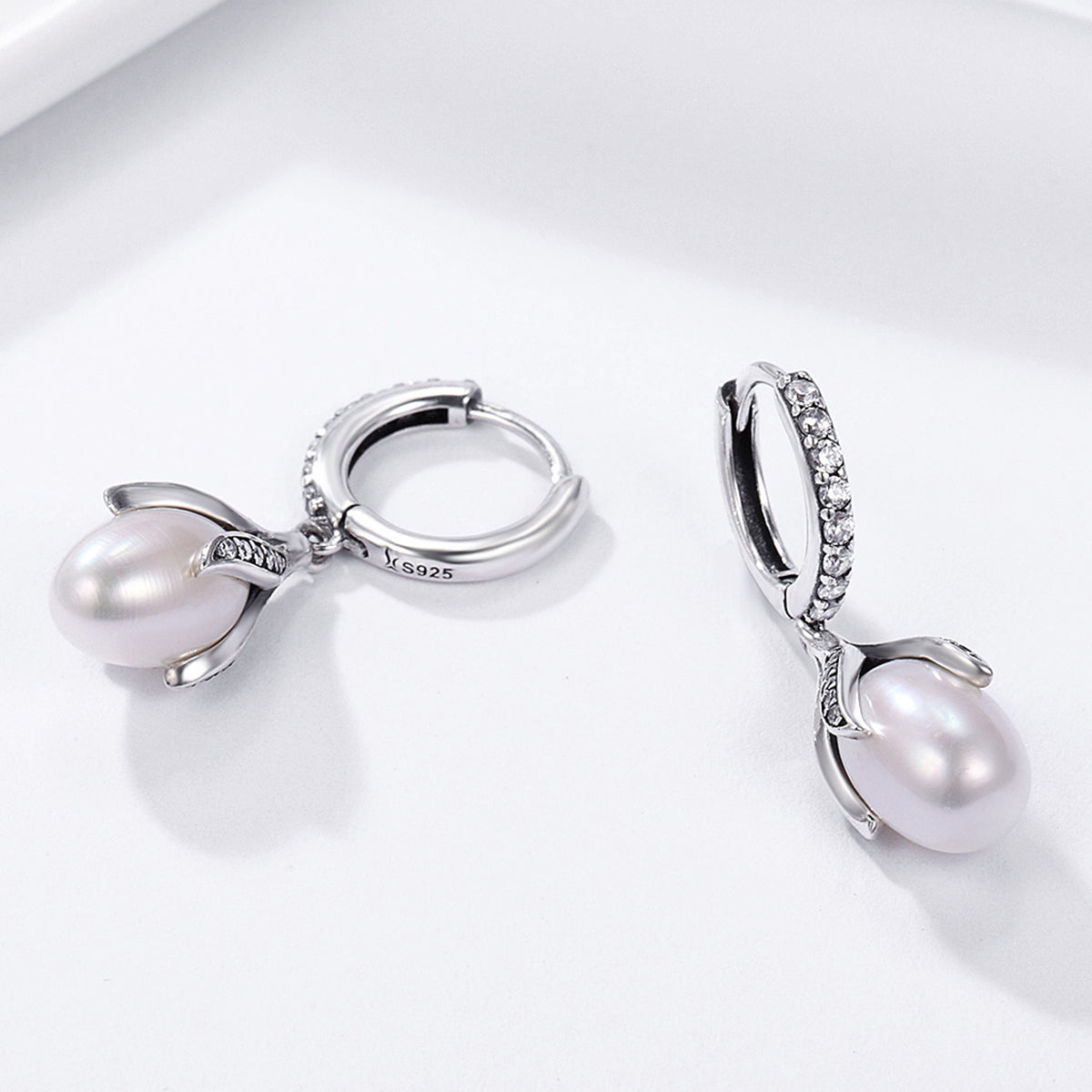 925 Sterling Silver Oxidized Silver Freshwater Pearl Earrings