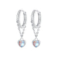 925 Sterling Silver White Gold Plated Moonstone Earrings 23x5mm for Women