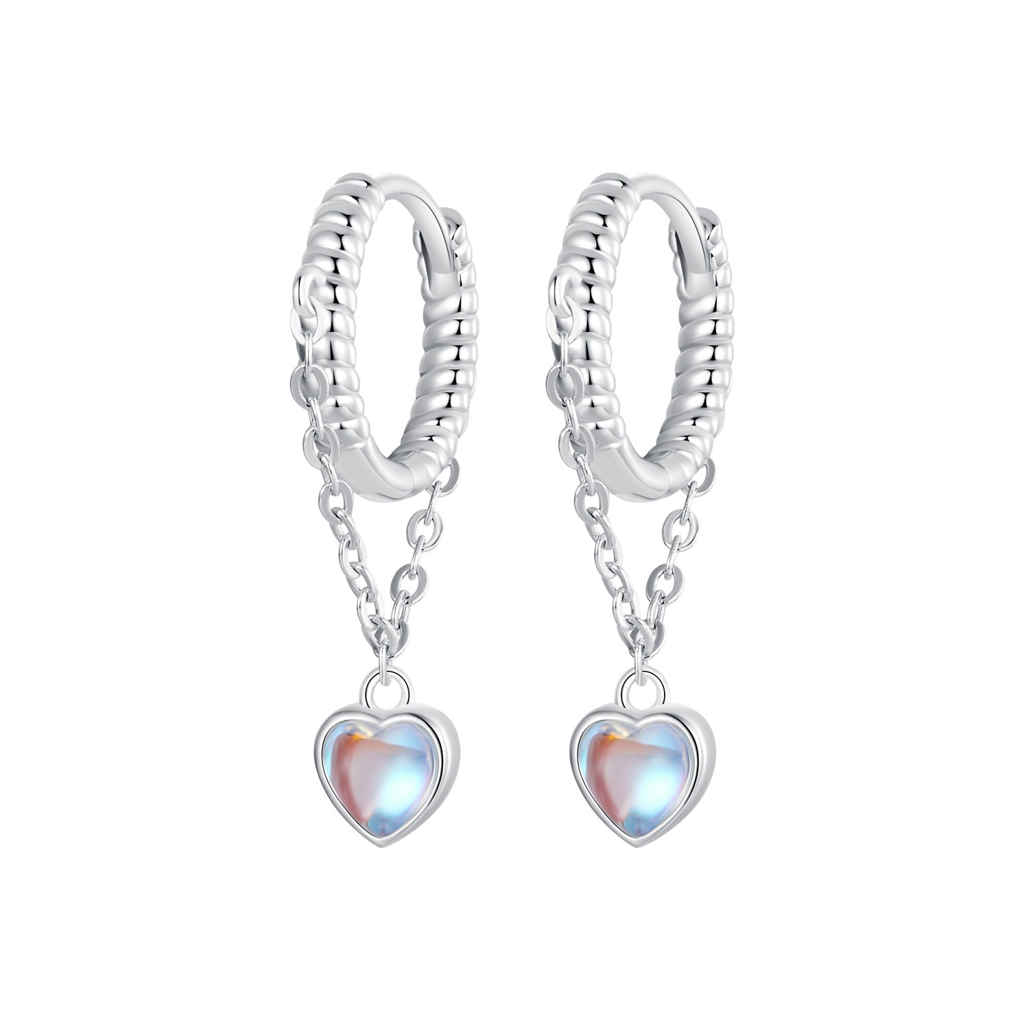 925 Sterling Silver White Gold Plated Moonstone Earrings 23x5mm for Women