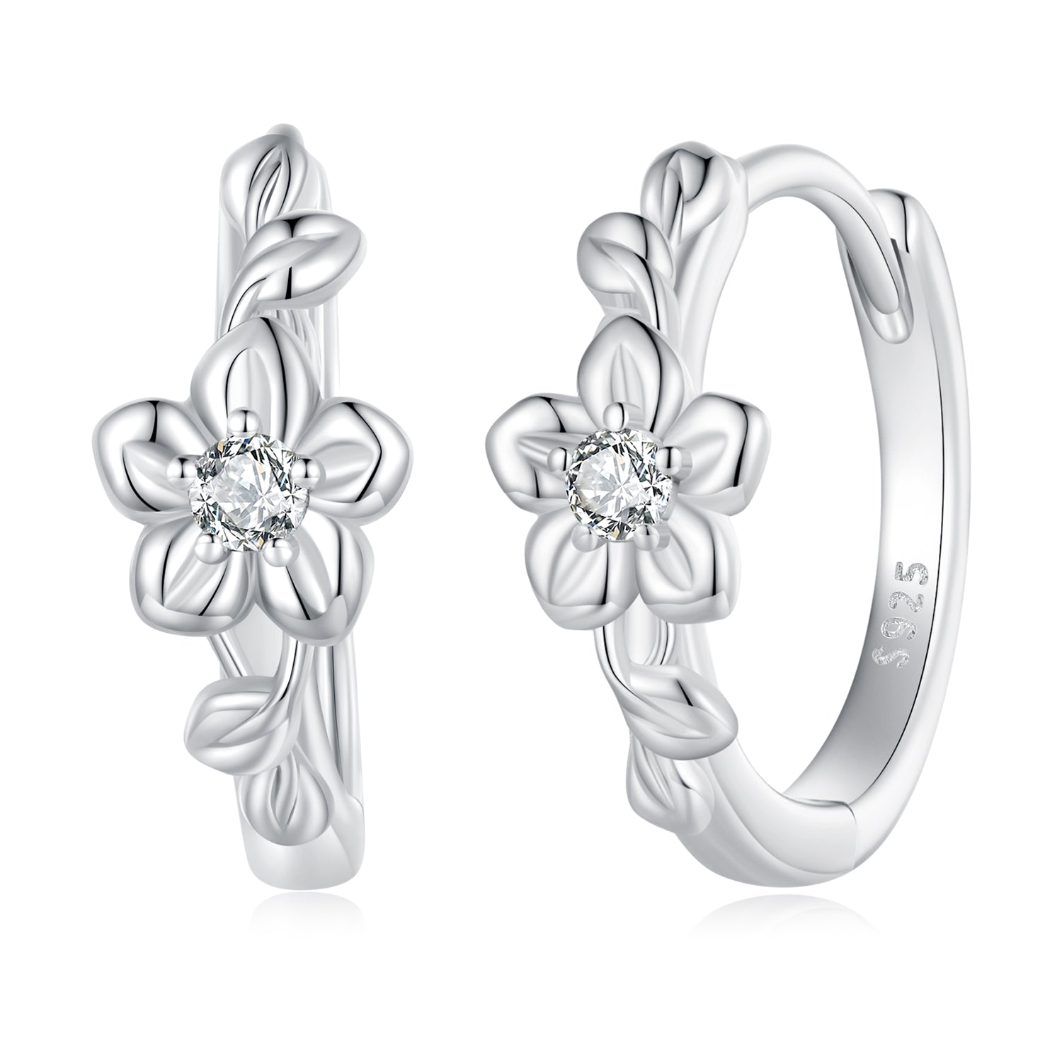 925 Sterling Silver Earrings with Zircon and Platinum Plating