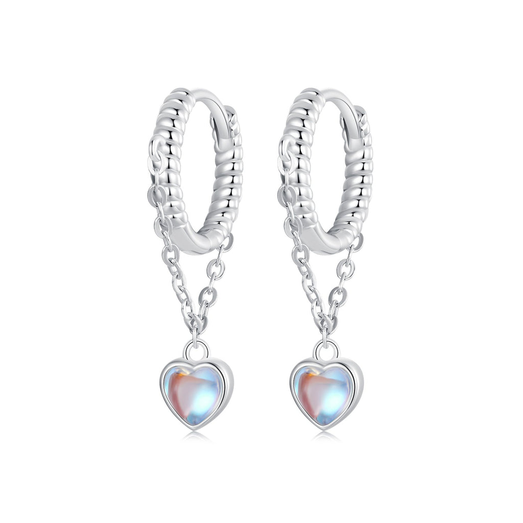 925 Sterling Silver White Gold Plated Moonstone Earrings 23x5mm for Women
