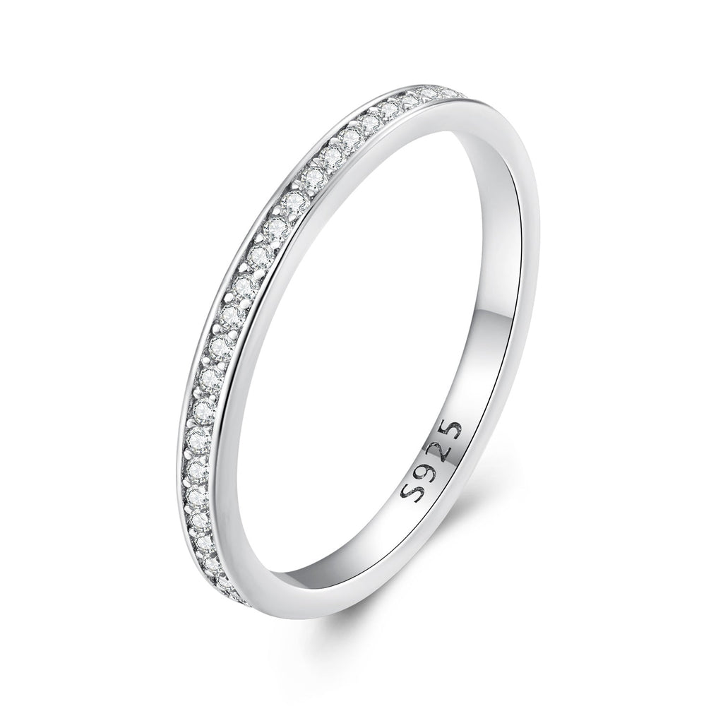 925 Sterling Silver 1.0mm Moissanite Platinum Plated Ring Size 5 for Women