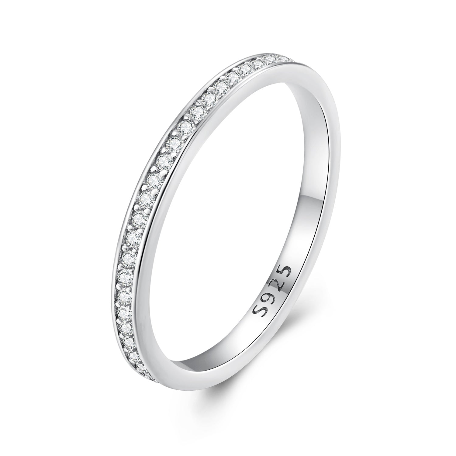 925 Sterling Silver 1.0mm Moissanite Platinum Plated Ring Size 5 for Women