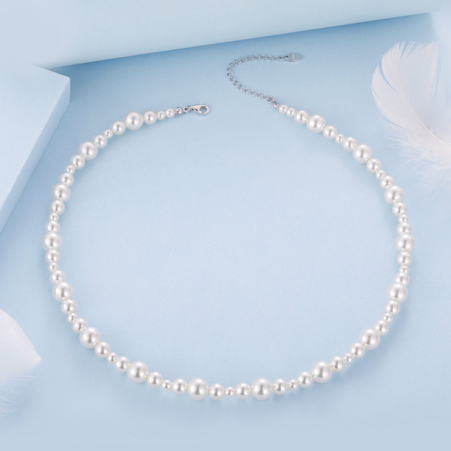 925 Sterling Silver White Gold Plated Necklace with Synthetic Pearls for Women
