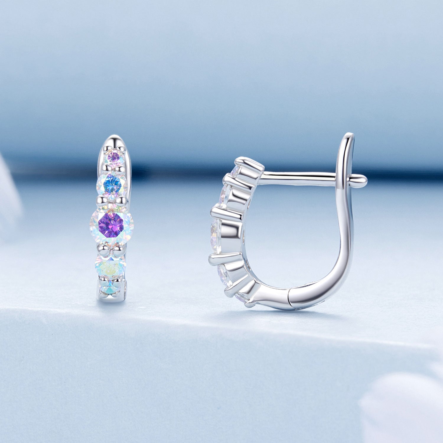 925 Sterling Silver Earrings with CZ in Pavé Setting, 12x3mm, for Women