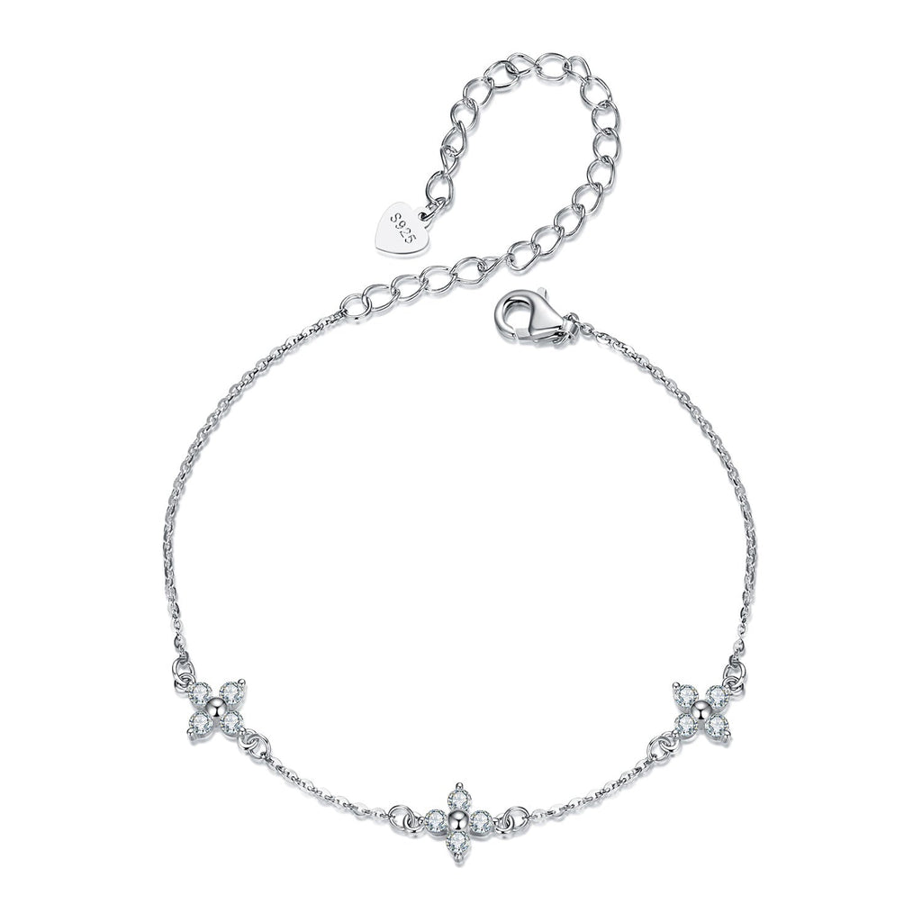 925 Sterling Silver & Plated White Gold Moissanite Bracelet 15+6cm for Women