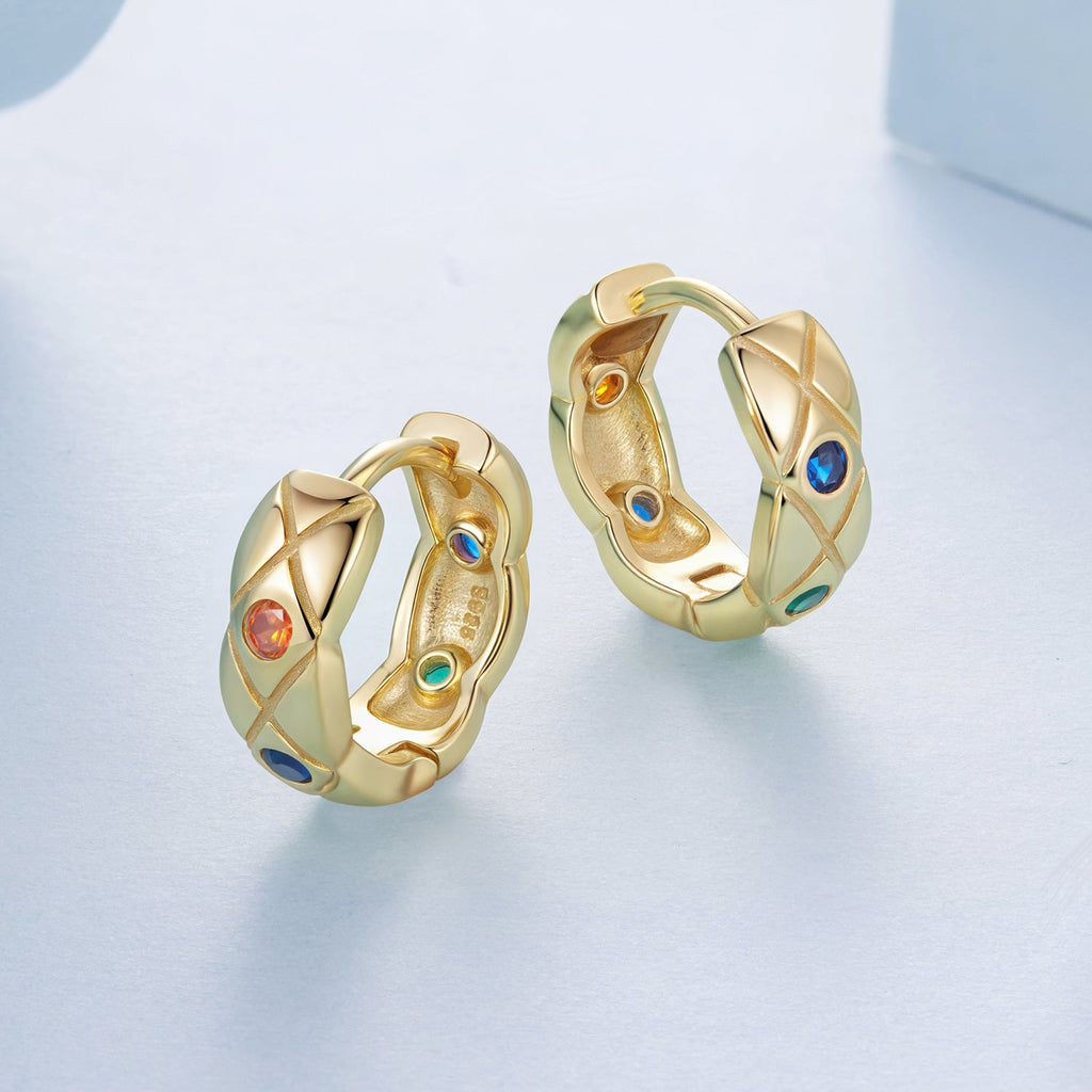 925 Sterling Silver Hoop Earrings with Pavé Setting CZ, 1.3 cm for Women