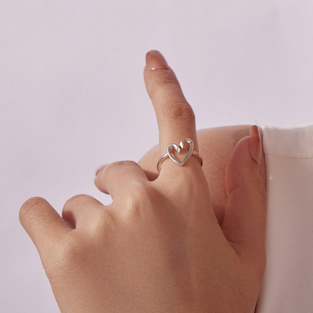 925 Sterling Silver Oxidized Silver Heart Ring for Women