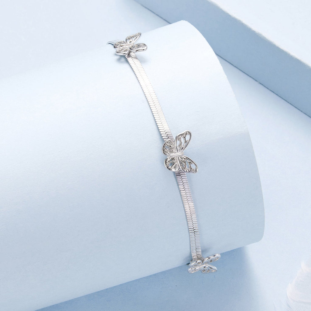 925 Sterling Silver Plated White Gold Adjustable Bracelet for Women