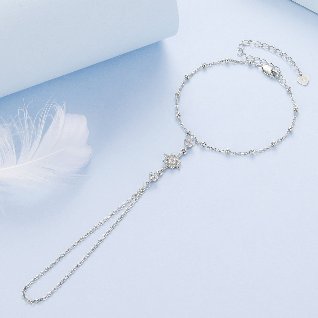 925 Sterling Silver White Gold Plated CZ Bracelet 15+6cm for Women