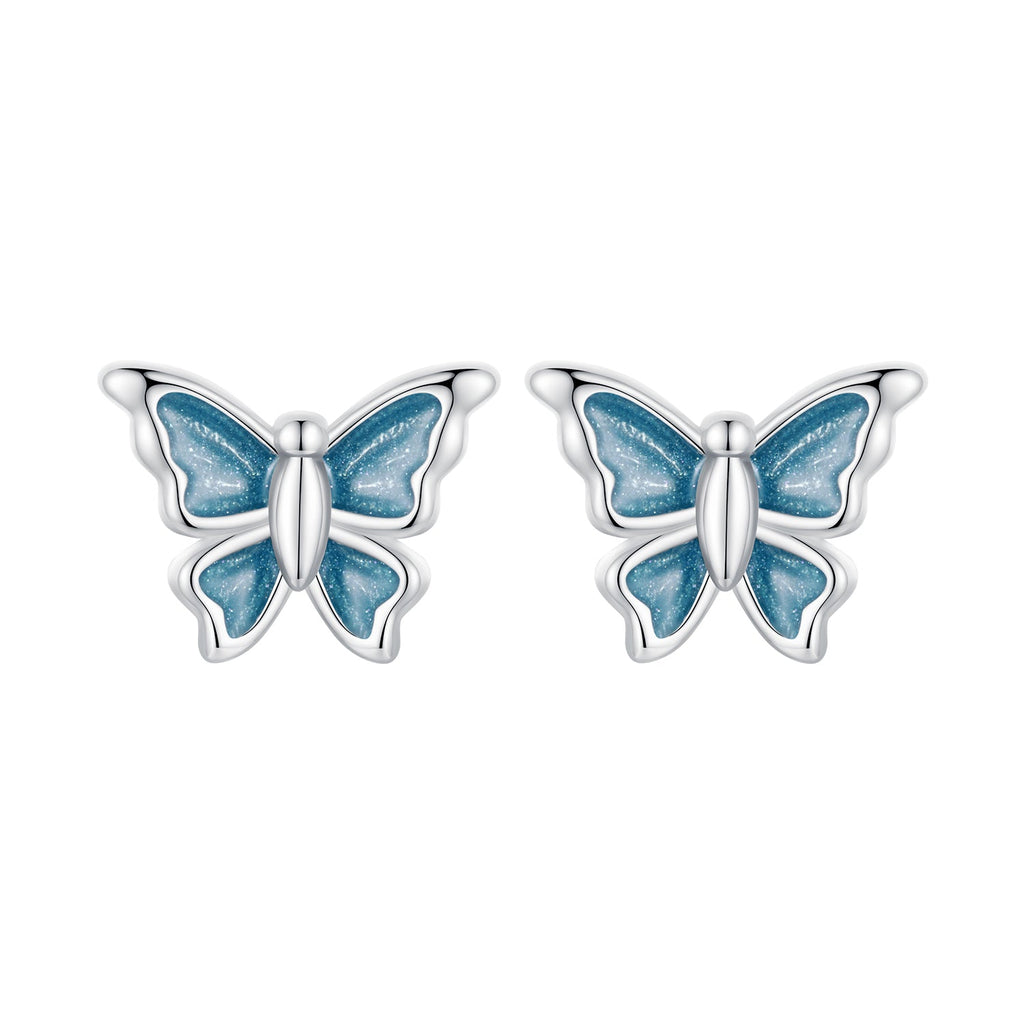 S925 Sterling Silver Earrings with Enamel Process, 6*8mm, Plated Platinum for Women