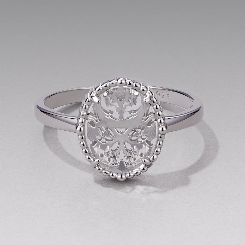 925 Sterling Silver Pavé Setting CZ White Gold Plated Ring with Transparent Glass for Women