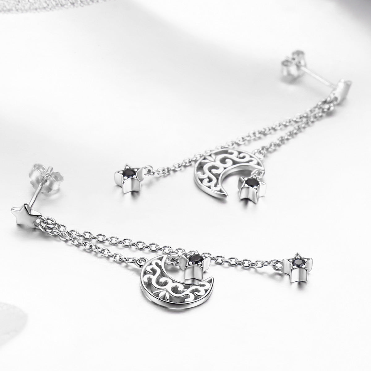 925 Sterling Silver Earrings with Plated Platinum and CZ - 4.4 x 1.0 cm for Women
