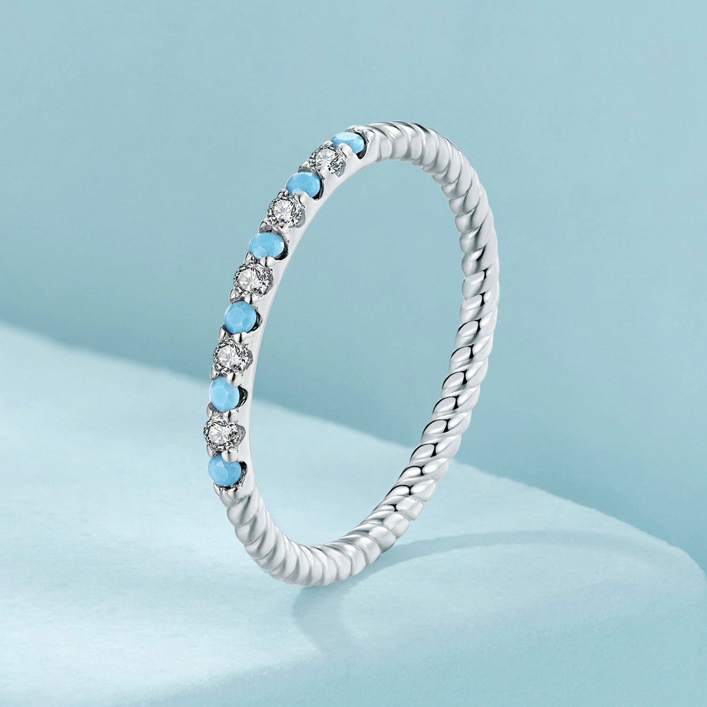 925 Sterling Silver White Gold Plated Turquoise Ring Size 6.0 for Women