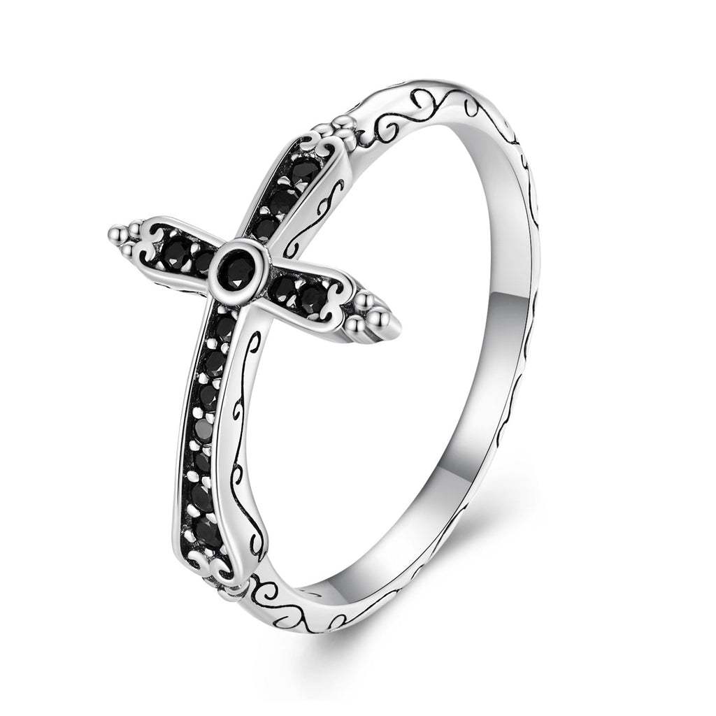 925 Sterling Silver Oxidized Ring with Pavé Setting CZ, Size 6.0 for Women