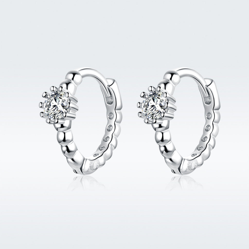 925 Sterling Silver Earrings with Pavé Setting CZ - 1cm for Women