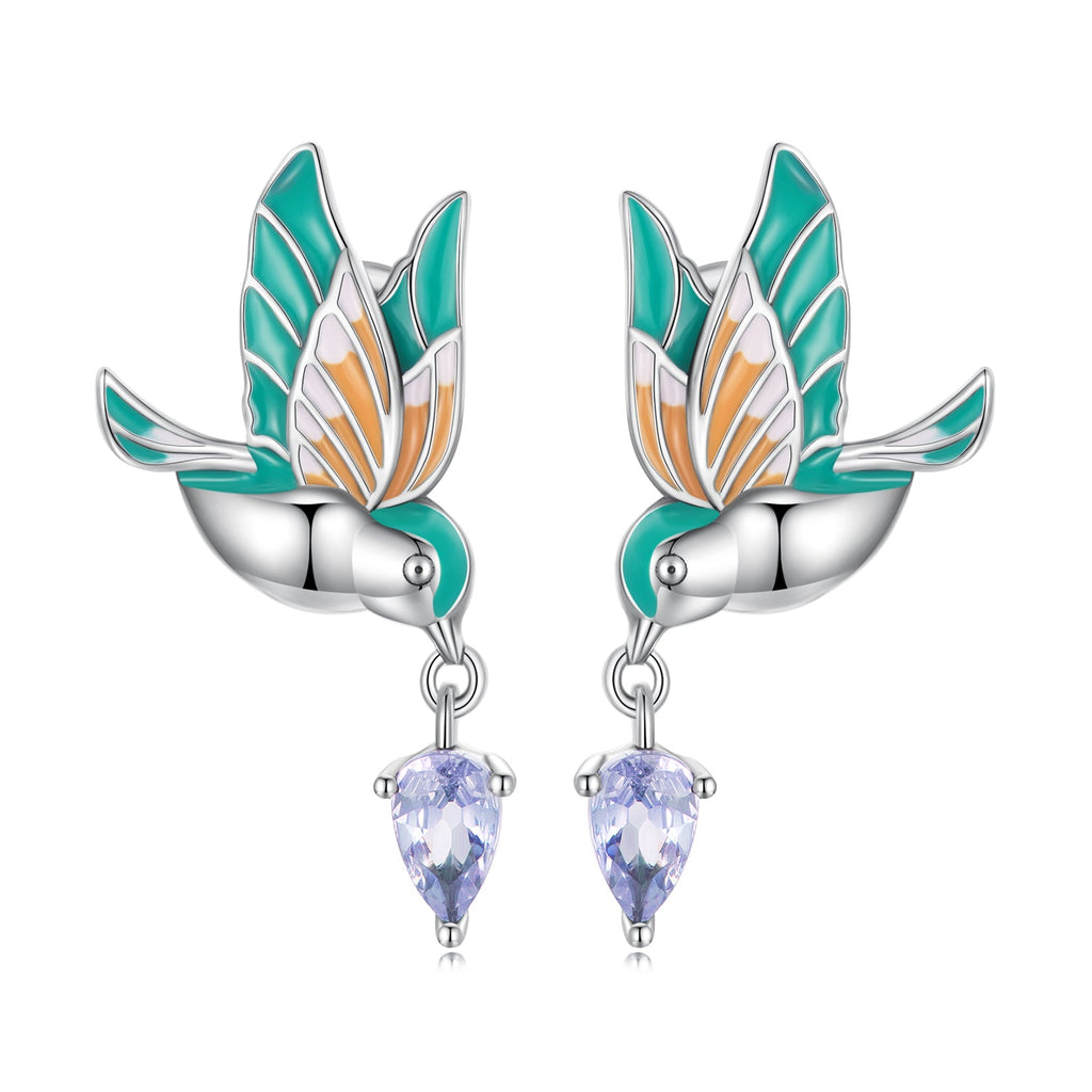 925 Sterling Silver Enamel Pavé Setting CZ Earrings