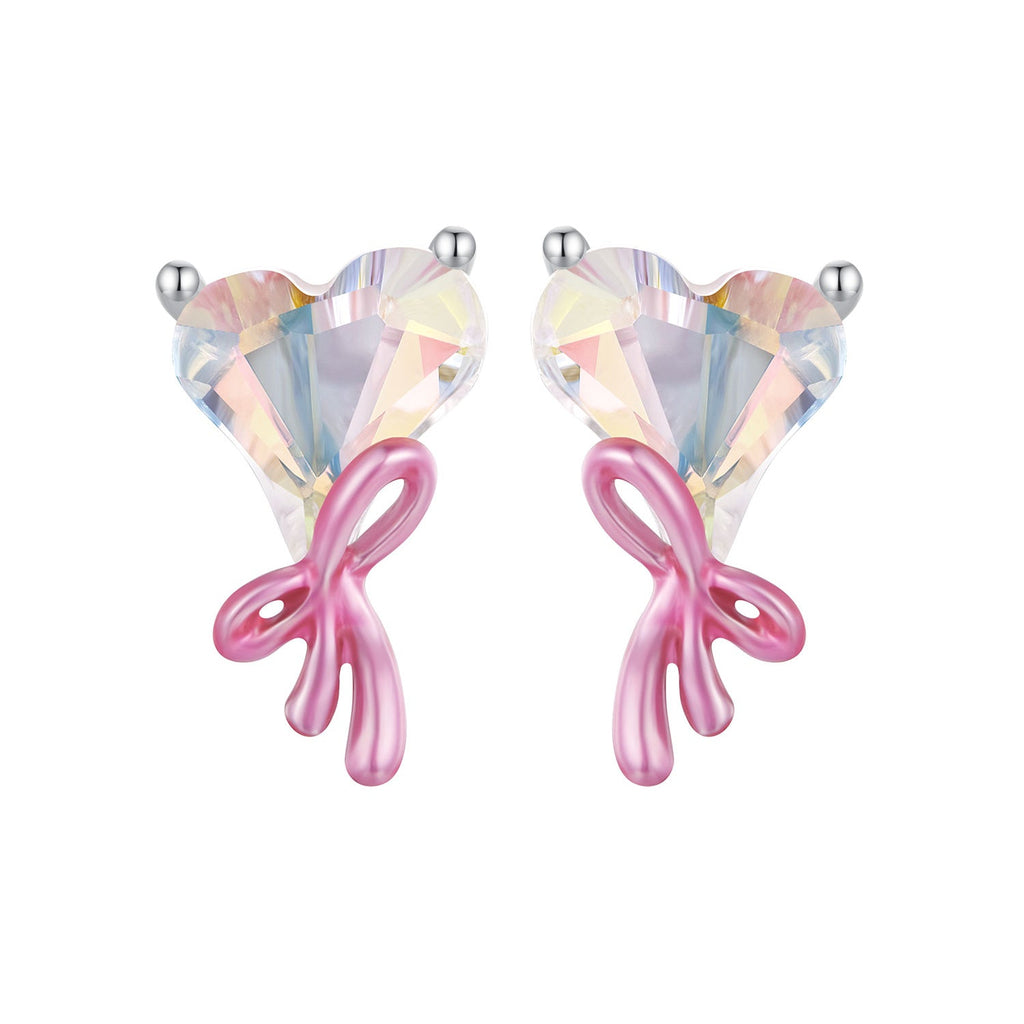 925 Sterling Silver Enamel Earrings with Transparent Glass for Women