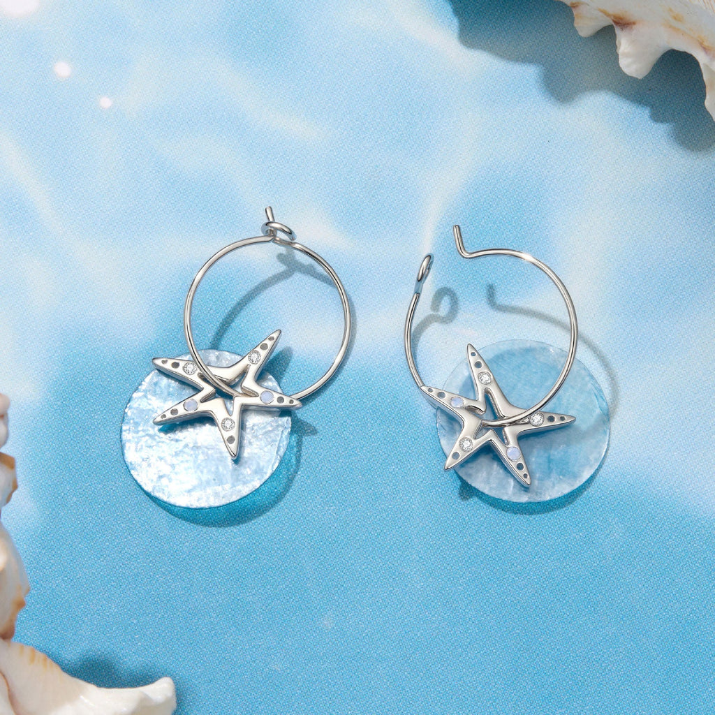 925 Sterling Silver Earrings with Nano Opal Stone and CZ in White Gold Plated, 2.8cm for Women