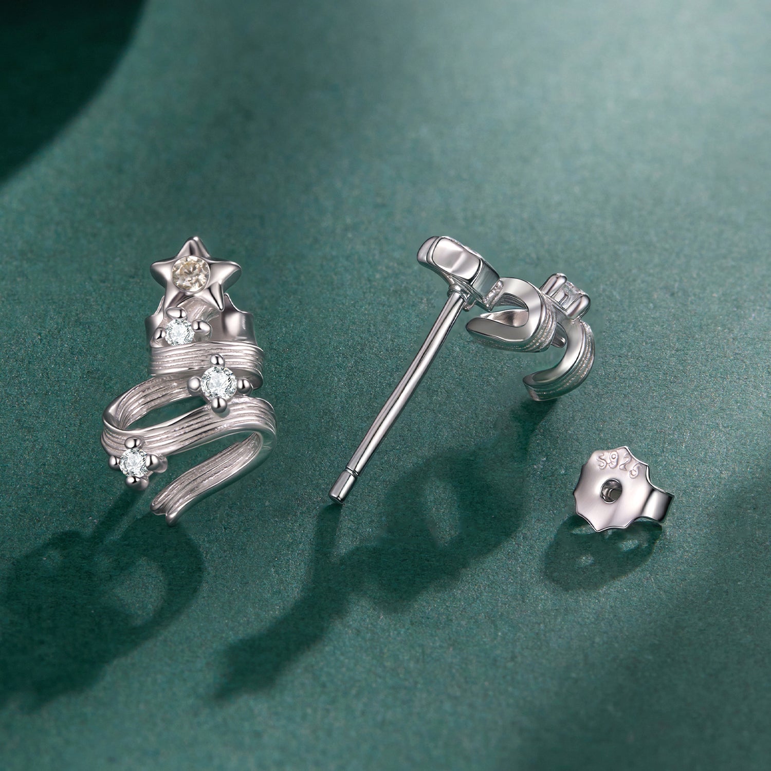 925 Sterling Silver Earrings with White Gold Plating and CZ