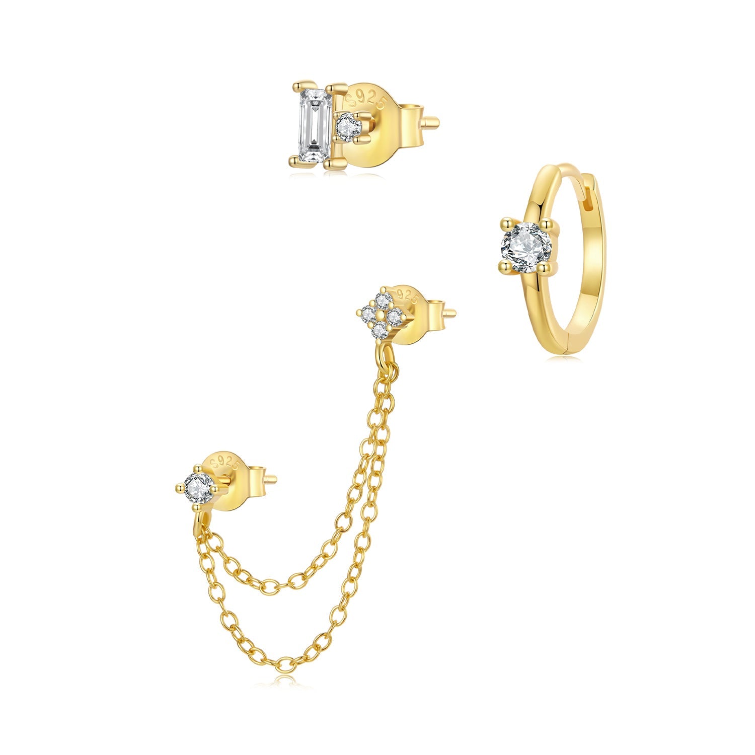 925 Sterling Silver Mini Stud Earrings with Gold Plating and CZ