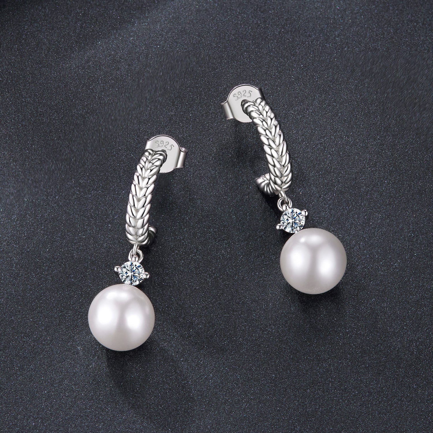 925 Sterling Silver Moissanite and Synthetic Pearl Earrings for Women