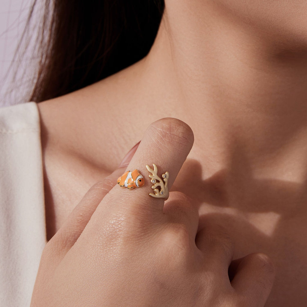 925 Sterling Silver Enamel Gold-Plated Ring for Women