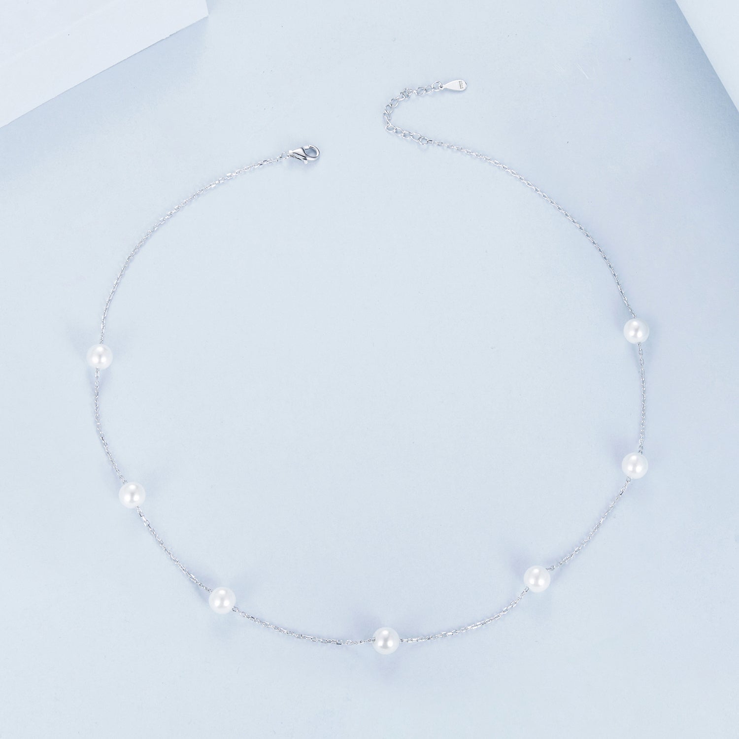 925 Sterling Silver White Gold Plated Necklace with Shell Pearl 400+50mm